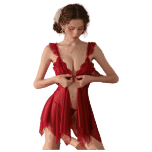 Sheer Mesh Lace Nightdress For Women Sexy Pajamas  Padded Costume Lingerie Set One Size